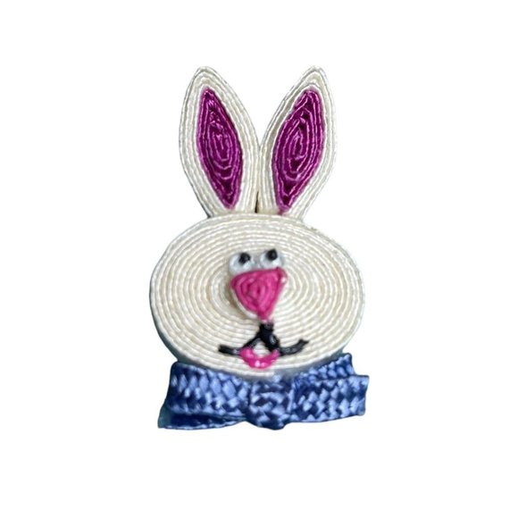 Rolled Straw Rabbit Head Easter Bunny Pin 2" - Picture 2 of 10